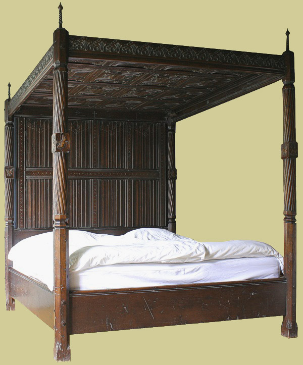 Four Poster Bed Early Tudor Style Handmade Solid Oak Hand Carved Bed