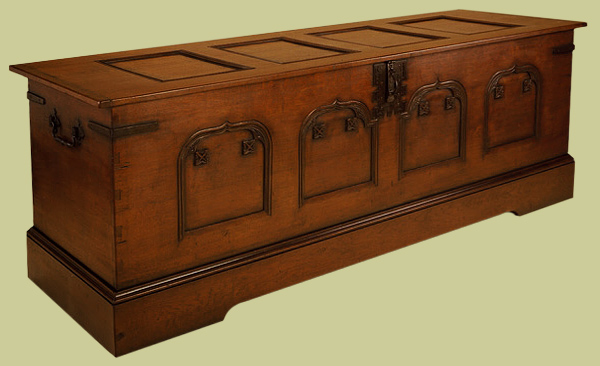 Medieval style oak chest with continental influence