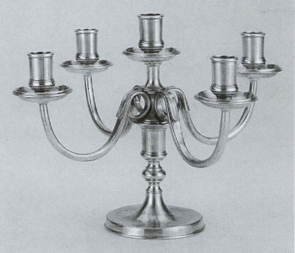 Traditional pewter 5 arm low candelabra
