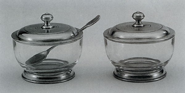 Pewter Glass Dish with lid & spoon 548