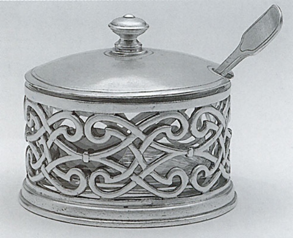 Traditional pewter dish with lid & spoon