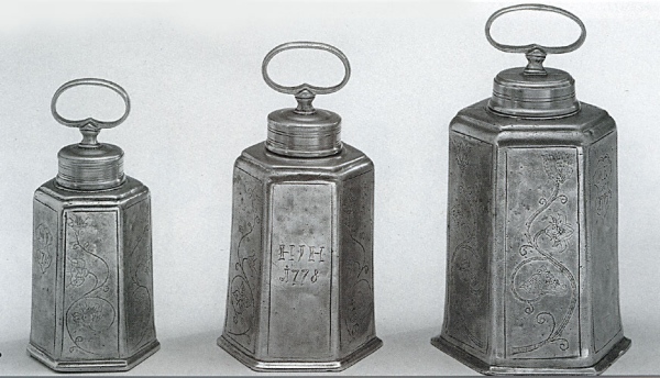 Traditional pewter hexagonal flask