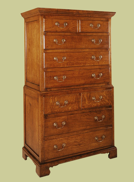Large 9-drawer chest on chest of drawers. Hand crafted and hand finished, in Britain, from solid English oak.