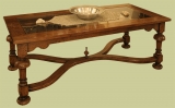 Oak glass-top coffee table + attractive crinoline stretcher