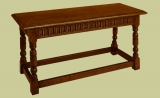 C17th style oak long stool with arcaded carved rails