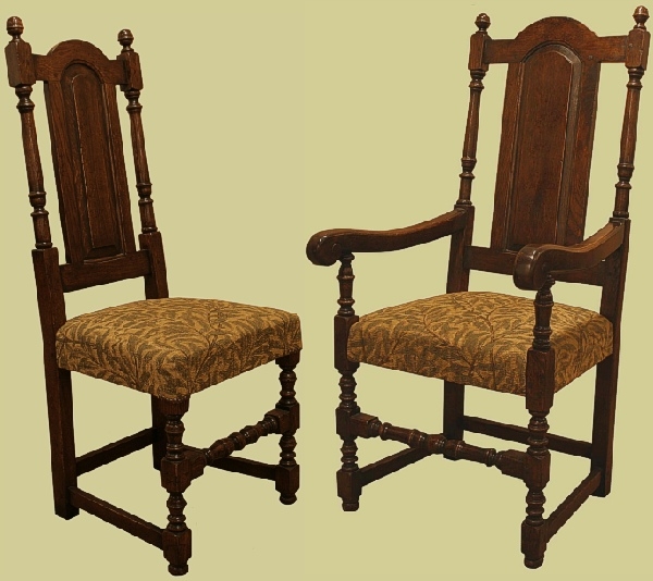 C17th style upholstered seat oak chairs
