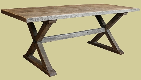 Weathered oak X-leg table