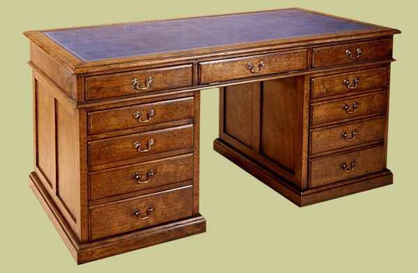 Oak pedestal desk, handmade in Britain.