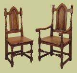 Joined gothic style oak dining chairs