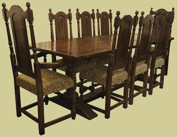 Period Style Oak Pedestal Table and Chairs as a Complete Dining Set