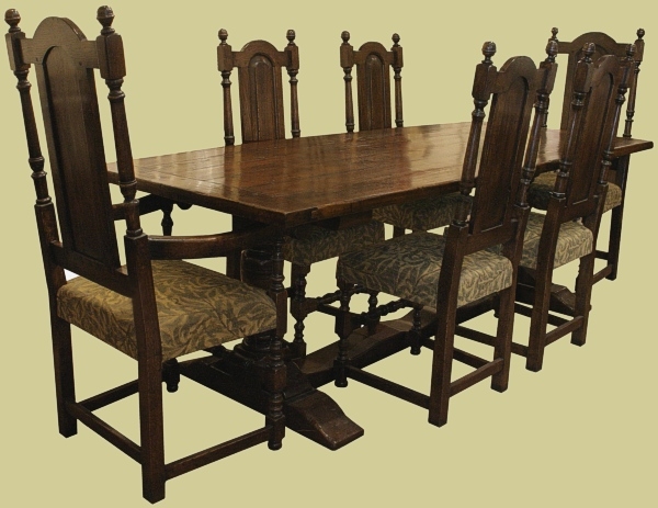 Period Style Oak Pedestal Table and Chairs as a Complete Dining Set