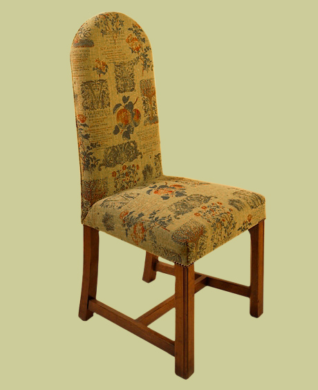 Square leg Chippendale style oak side chairs, fully upholstered.