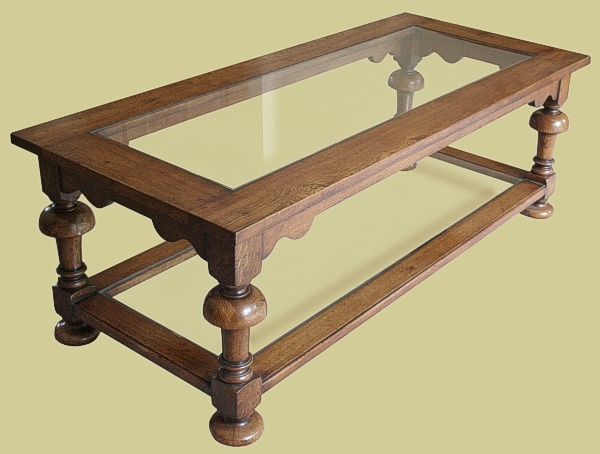 Oak coffee table glass top & glass potboard