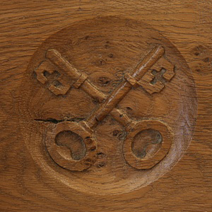 Cross keys roundel carving for clients early 16th century style oak bed