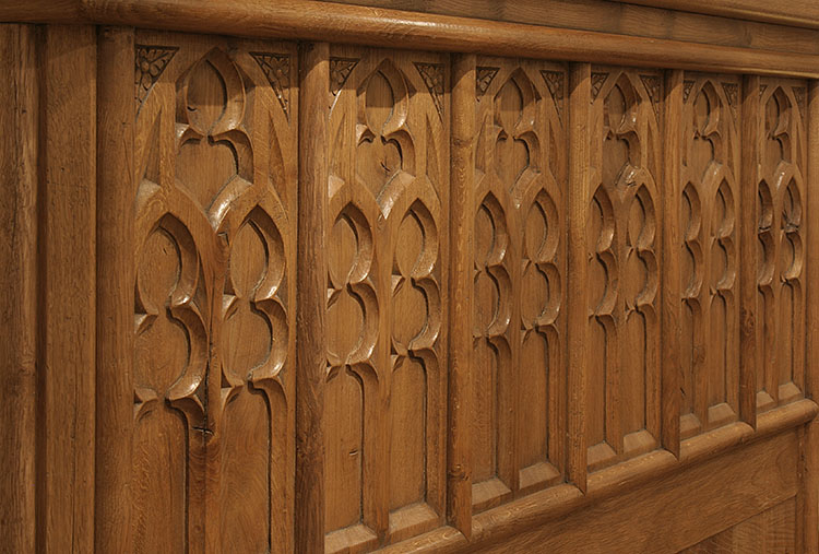 Gothic oak tracery bed headboard