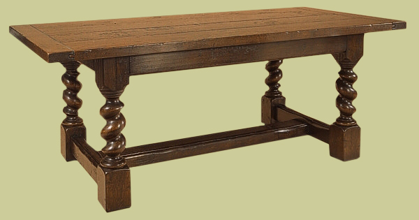 Oak barley twist refectory table, handmade bespoke solid oak with barley twist turned legs.