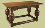 Elizabethan style oak carved refectory dining table