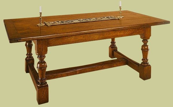 Joined Oak Refectory Dinning Table, handmade from solid oak, with rising baluster turned legs.