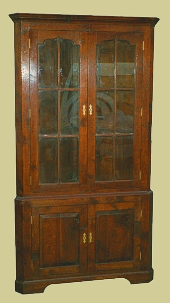 Corner cupboard cabinet oak glazed