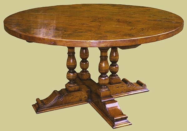 Oak round dining table with carved base