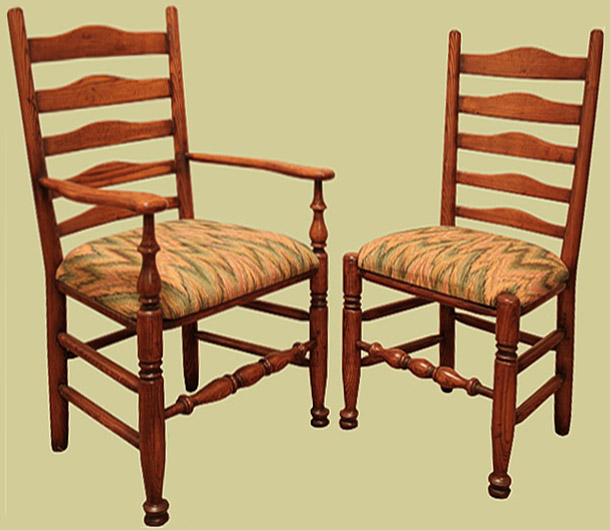 Ash upholstered ladderback side chair