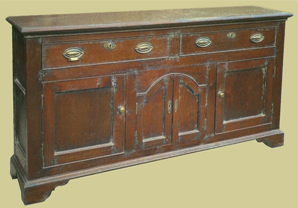 2 drawer oak dresser base, in simple country style but with unusual and attractive lockable arched centre doors.