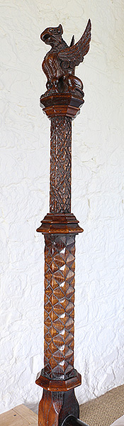 16th century style carved oak foot post for gothic bed