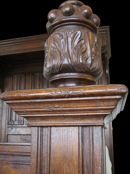 Hand carved finial to half tester bed