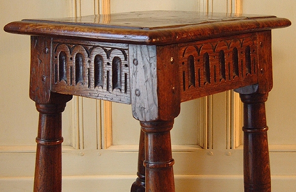 Thumbnail carving on oak joined stool
