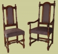 Upholstered back and stuff-over seat oak dining chairs