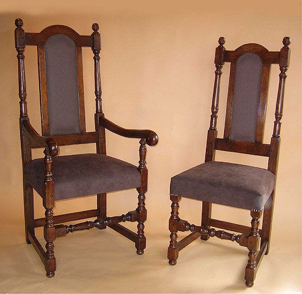 Upholstered seat and back period style oak dining chairs