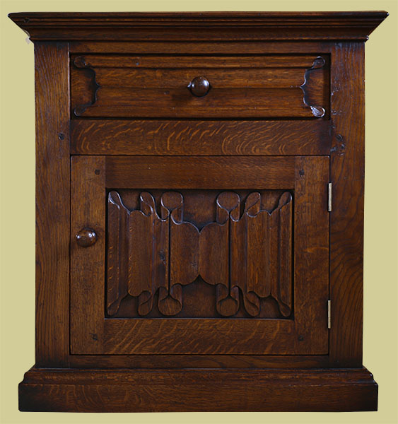 Linenfold carving on oak bedside cabinets