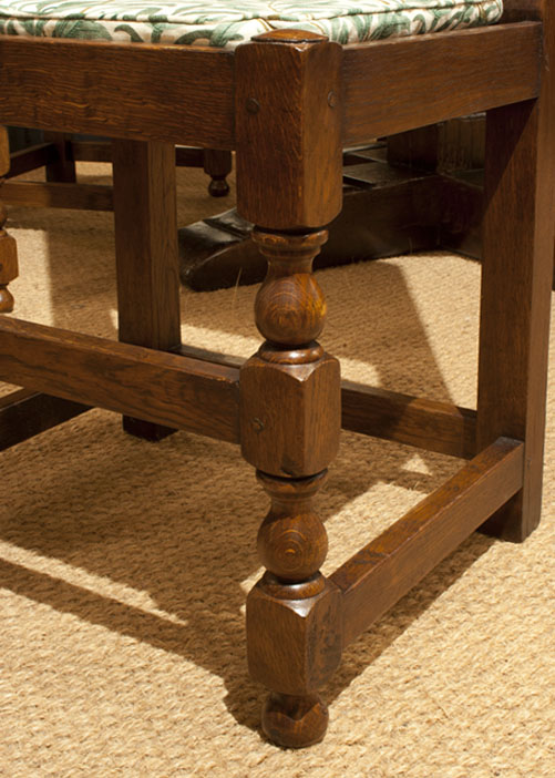 Oak panelled side chair set, detail view