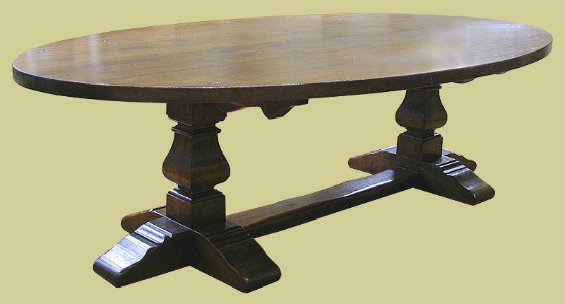 16th century style square cut baluster oak pedestal dining table