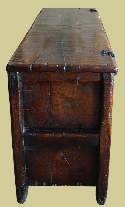 End view of 14th century clamped front oak chest