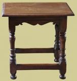 17th century style oak joined stool with shaped rails
