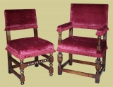 17th century Farthingale style upholstered oak dining chairs