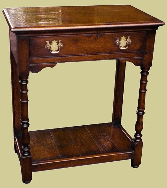 Oak period style side table with potboard and drawer