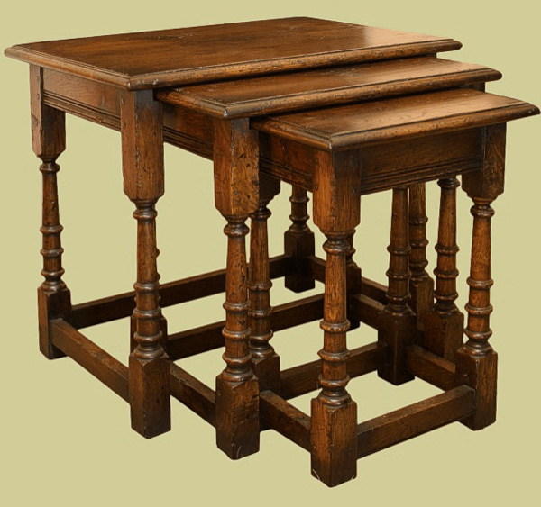 Period style nest of tables handmade in oak