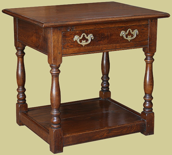 Period style oak side table with pot board and drawer