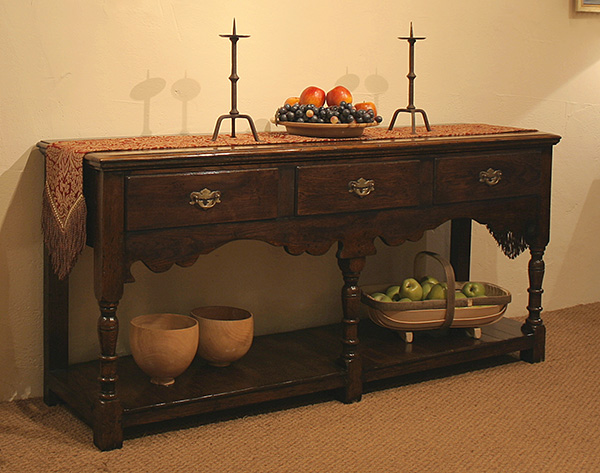 Period style oak potboard dresser base with 3 drawers