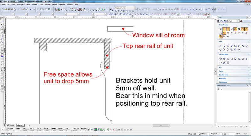 Floating brackets for oak TV cabinet