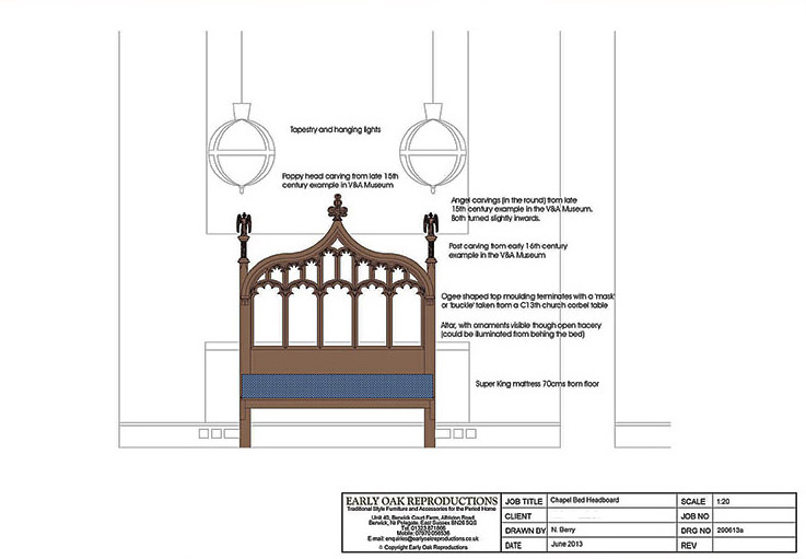 Ecclesiastical style oak bed head