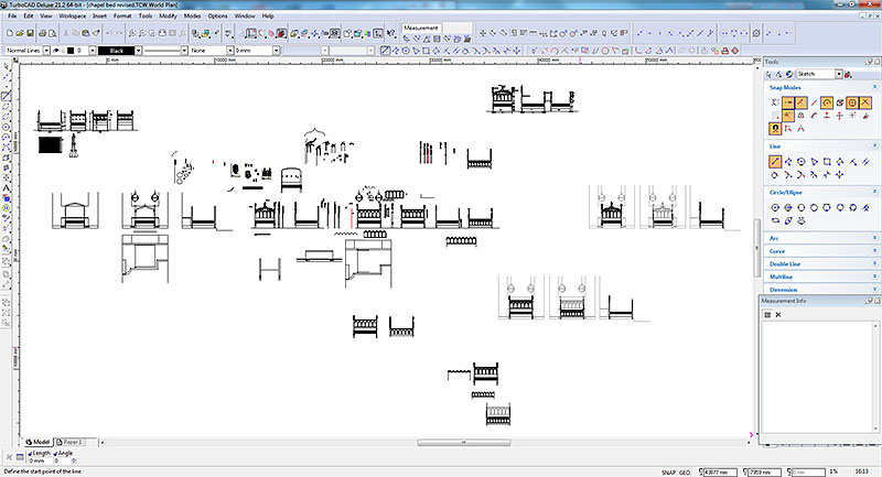 Preparation drawings for oak chapel bed