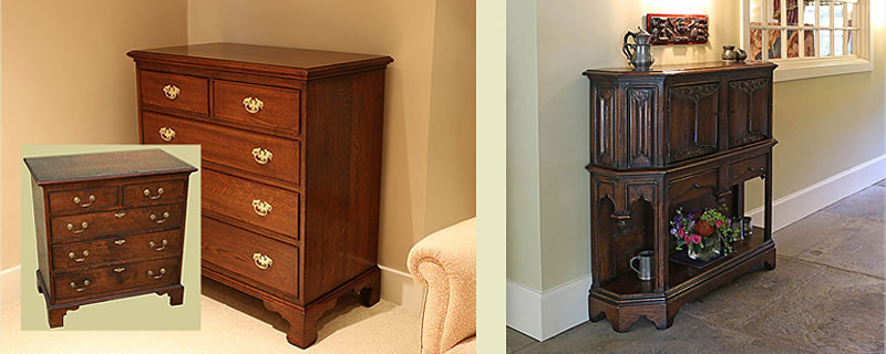 Bespoke oak chest of drawers and livery cupboard