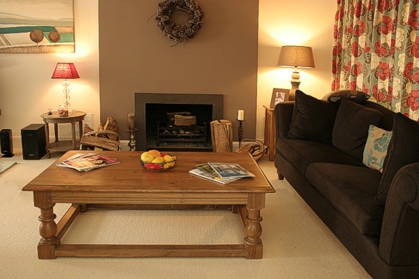 Traditional style oak coffee table in contemporary room