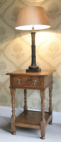 Oak potboard bedside cabinet, shown here in our clients Surrey home.