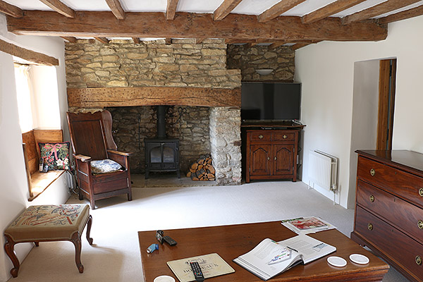 Bespoke small oak dresser base, in this pretty beamed sitting room of our clients Oxfordshire cottage.