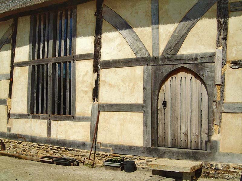 Oak Medieval style south door of restored barn