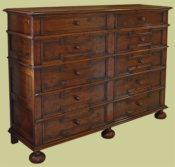 Large bespoke 10 drawer period style chest of drawers, with geometric mouldings.